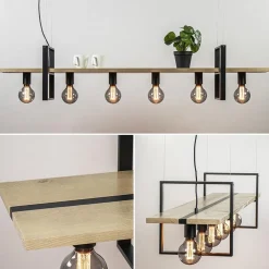 Discount Straluma Hanglamp 6L zwart met houten planken