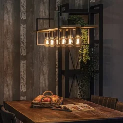 Discount Straluma Hanglamp 6L zwart met houten planken