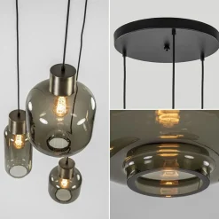 Shop Straluma Hanglamp Lett 3L rond zw/brons smoke mix