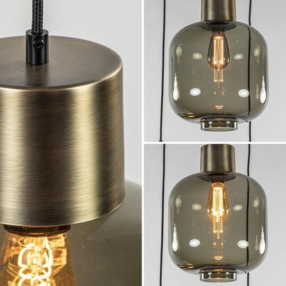 Shop Straluma Hanglamp Lett 3L rond zw/brons smoke mix
