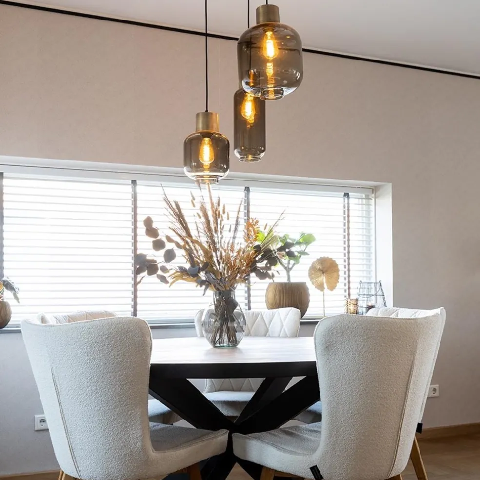 Shop Straluma Hanglamp Lett 3L rond zw/brons smoke mix