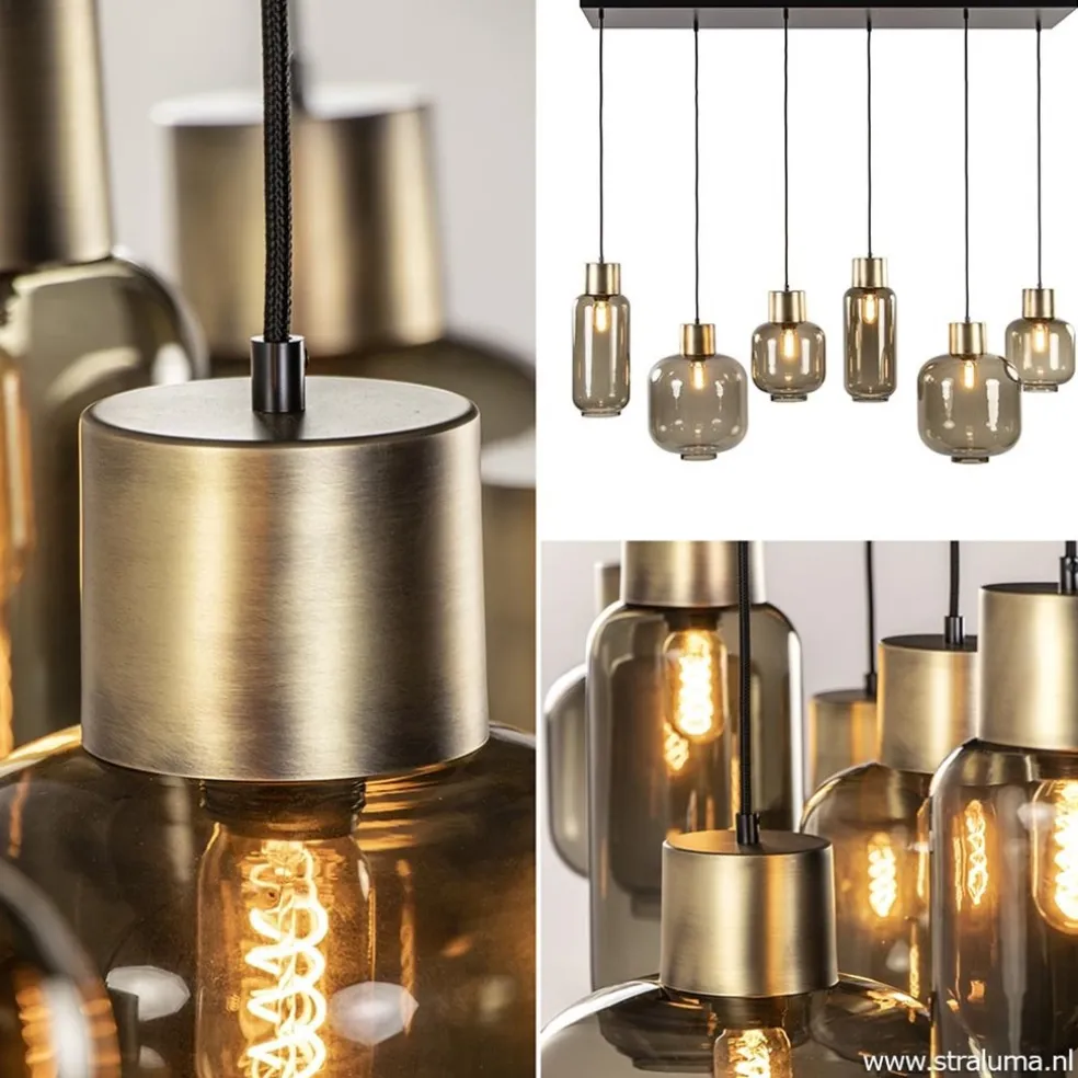 Store Straluma Hanglamp Lett 6L zwart/brons+glas smoke