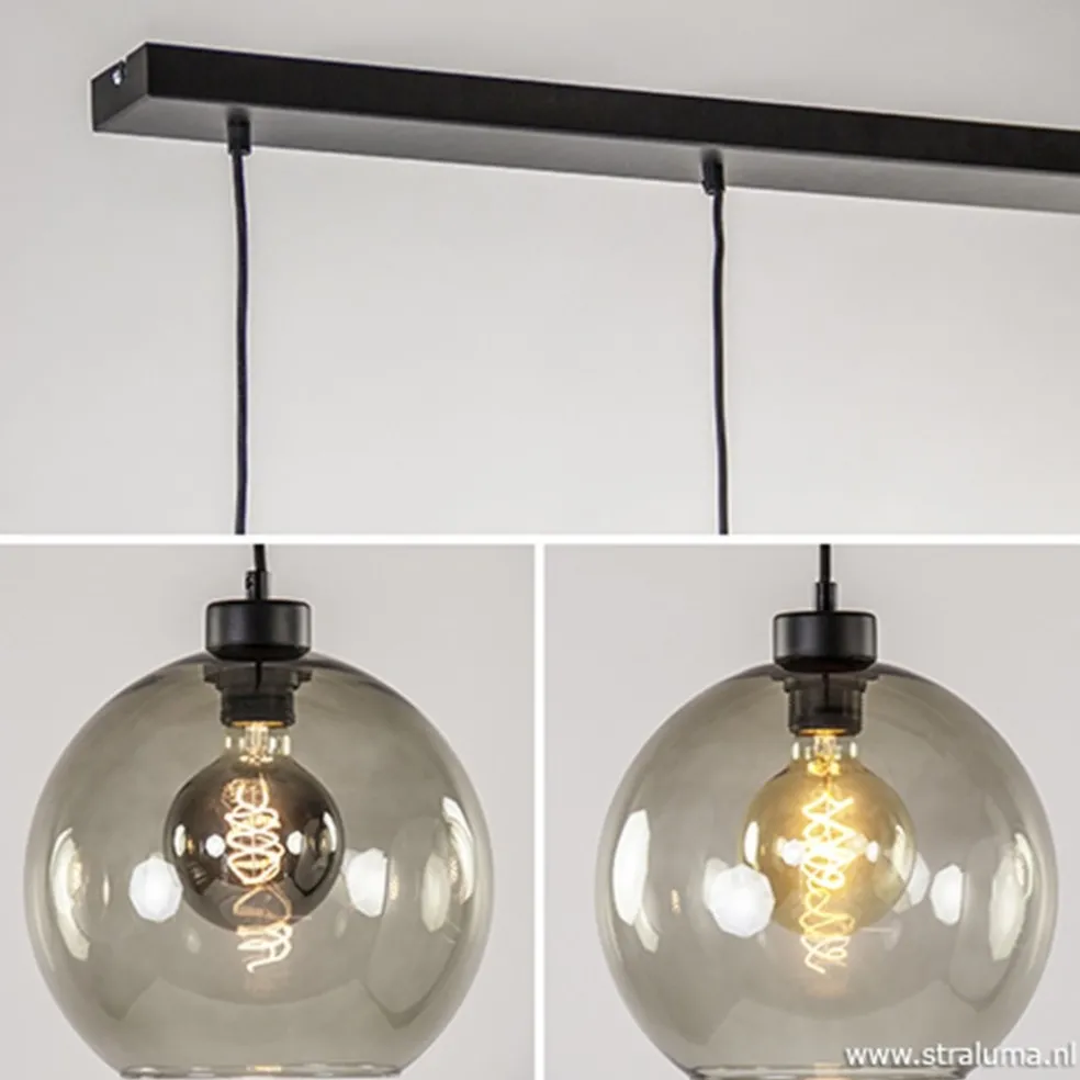 Sale Straluma Hanglamp 4-lichts balk zwart + smoke glas 25cm