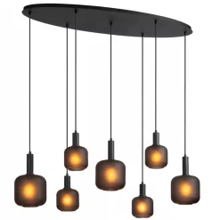 Online Straluma Hanglamp 7-lichts ovaal met mat zwart glas
