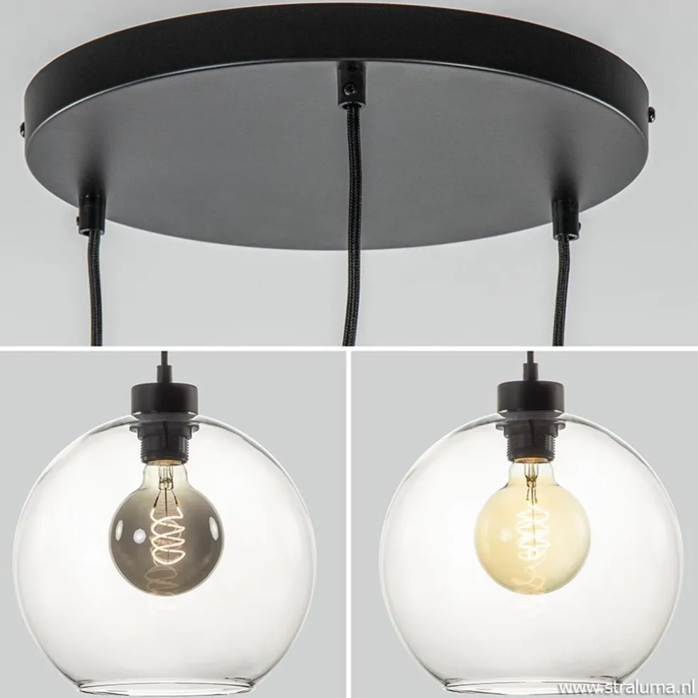 Best Straluma Hanglamp 3-lichts rond glas helder 25 cm