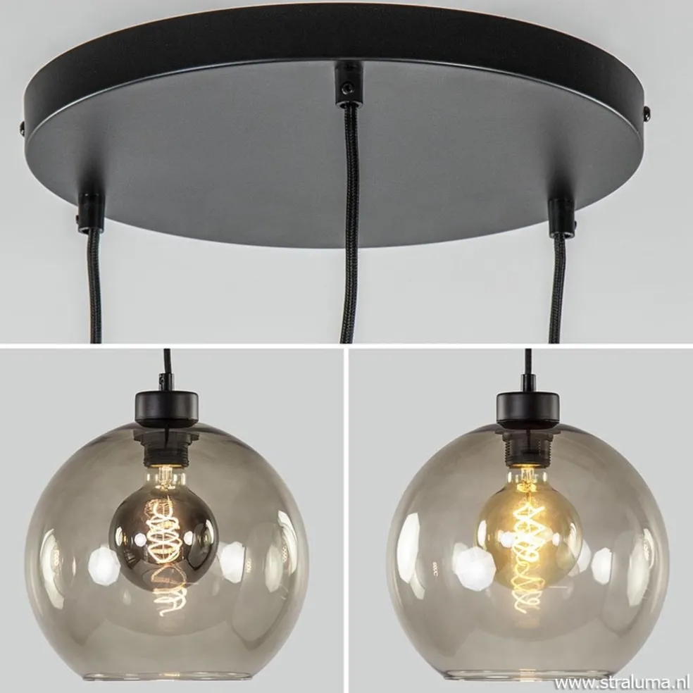 Best Sale Straluma Hanglamp 3-lichts rond glas smoke 25 cm
