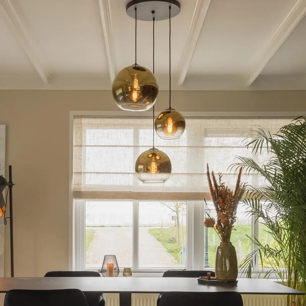 Store Straluma Hanglamp 3-lichts rond zwart met goud gradient glas