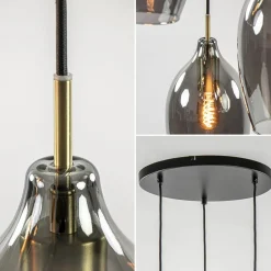 Store Straluma Hanglamp Lukaro 3-L antiek brons + smoke glas