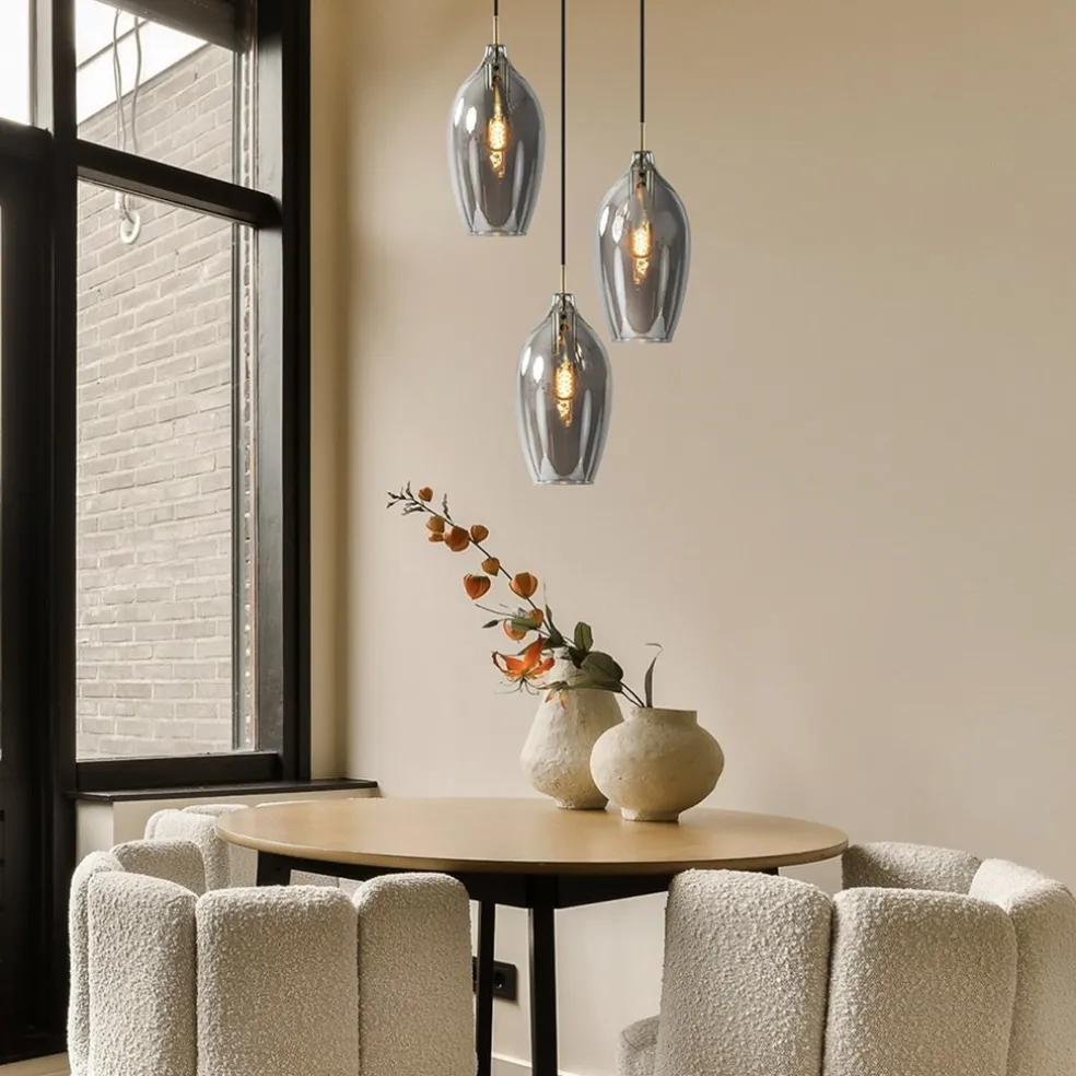 Store Straluma Hanglamp Lukaro 3-L antiek brons + smoke glas