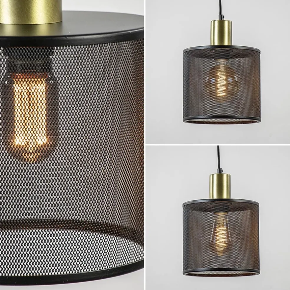 Clearance Straluma Hanglamp mat zwarte kap cilinder met goud