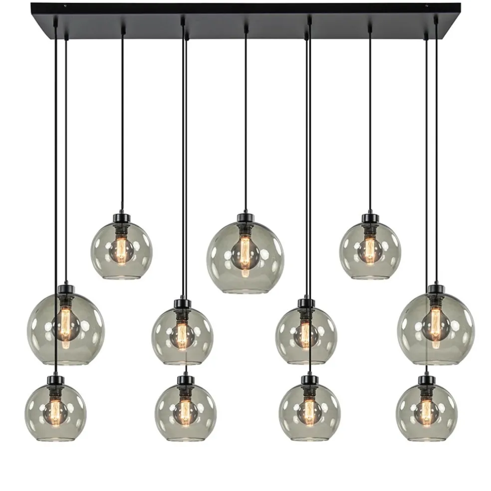 Clearance Straluma Hanglamp multipendel 11-L zwart smoke glas 20+25cm