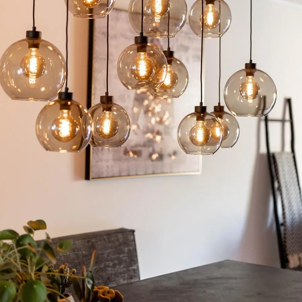 Clearance Straluma Hanglamp multipendel 11-L zwart smoke glas 20+25cm