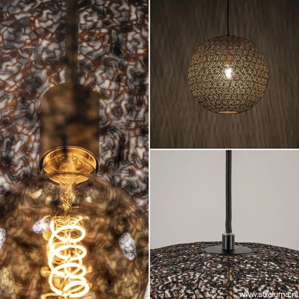Shop Straluma Hanglamp Oronero bol zwart/goud 60cm