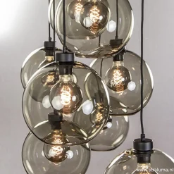 Outlet Straluma Hanglamp plaat 8-L zwart glas smoke 25cm