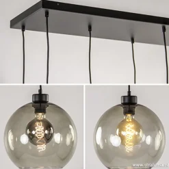 Outlet Straluma Hanglamp plaat 8-L zwart glas smoke 25cm