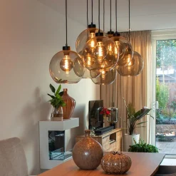 Outlet Straluma Hanglamp plaat 8-L zwart glas smoke 25cm
