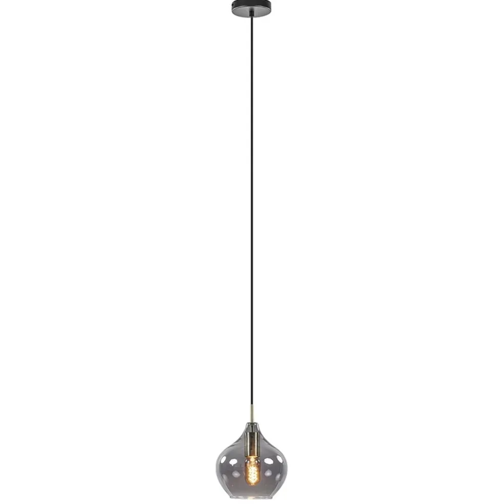 Fashion Straluma Hanglamp Rakel 20cm antiek brass+smoke glas