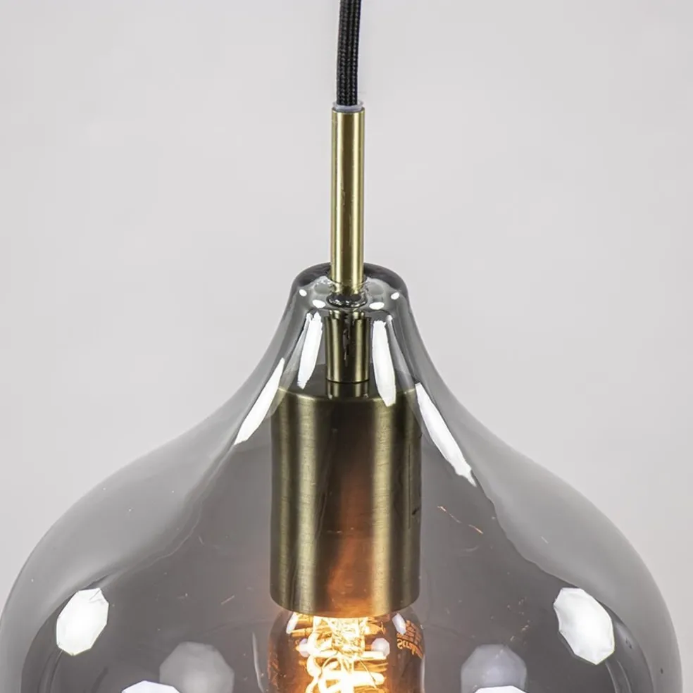 Fashion Straluma Hanglamp Rakel 20cm antiek brass+smoke glas