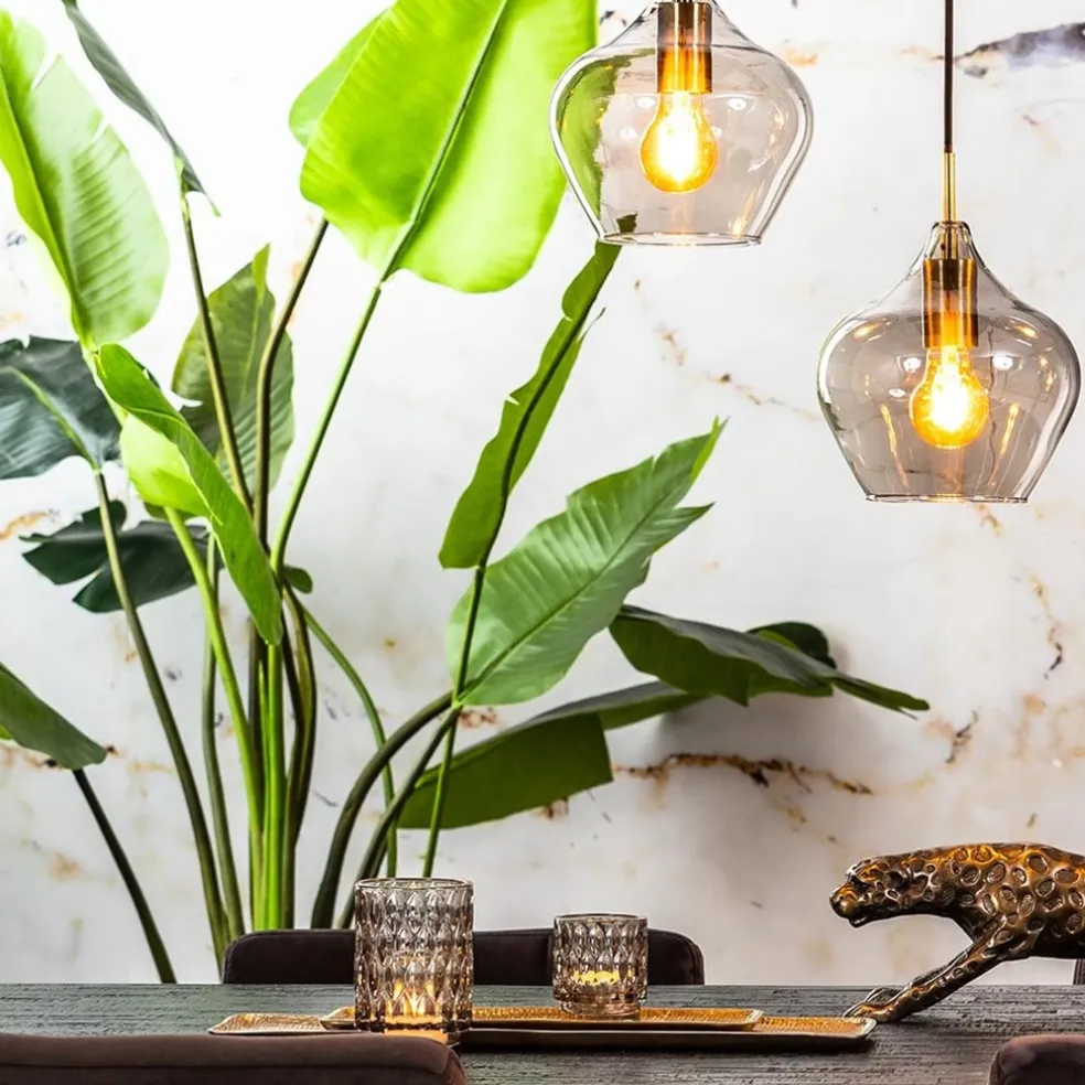 Fashion Straluma Hanglamp Rakel 20cm antiek brass+smoke glas