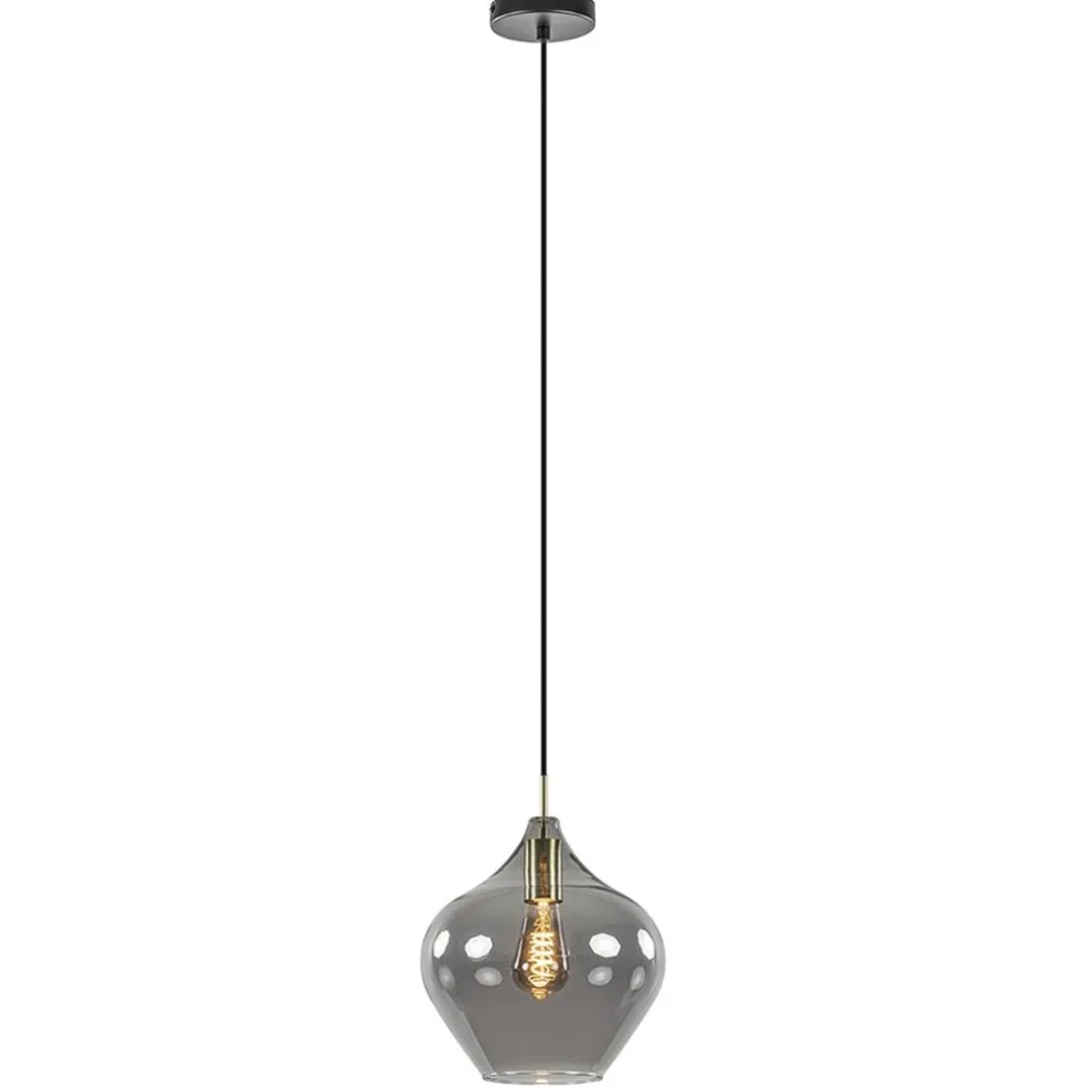 Outlet Straluma Hanglamp Rakel 27cm antiek brass+smoke glas