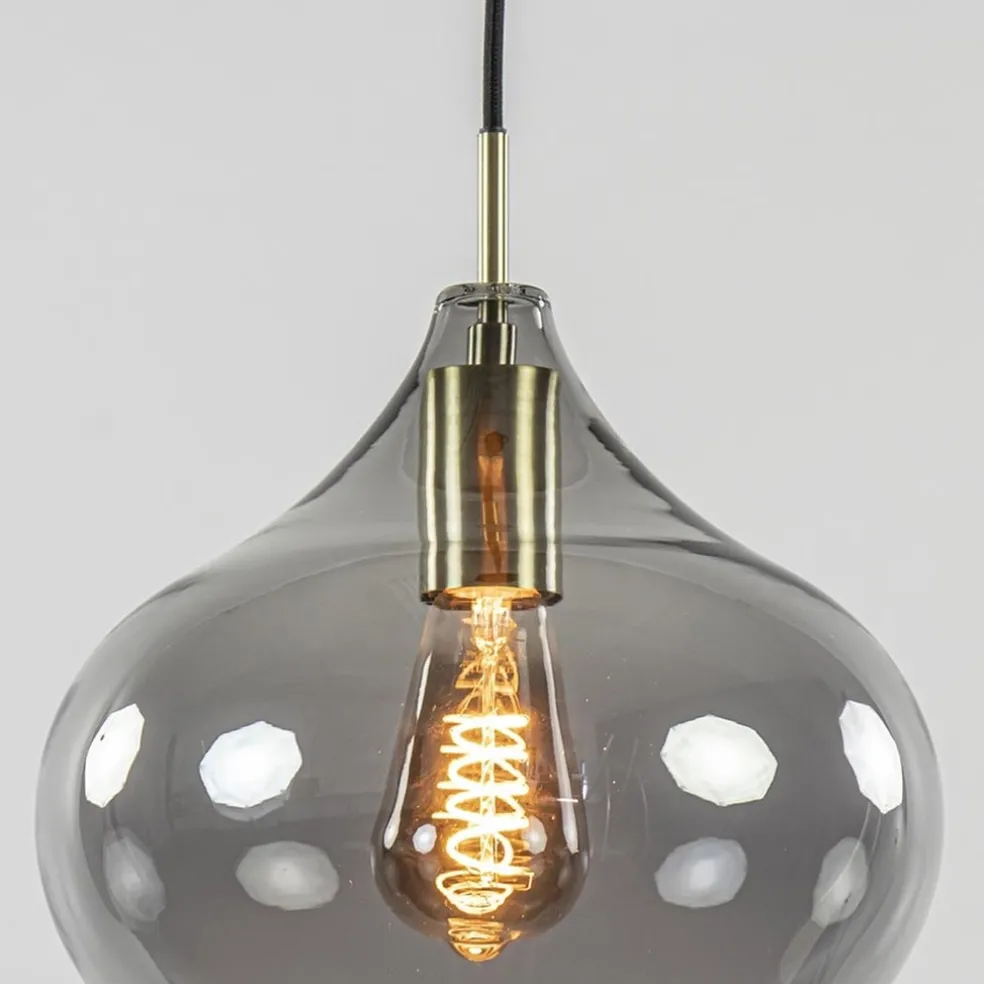 Outlet Straluma Hanglamp Rakel 27cm antiek brass+smoke glas