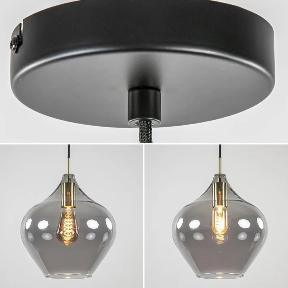 Outlet Straluma Hanglamp Rakel 27cm antiek brass+smoke glas