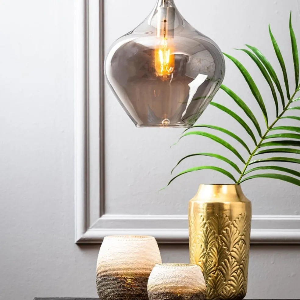 Outlet Straluma Hanglamp Rakel 27cm antiek brass+smoke glas