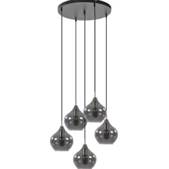 Cheap Straluma Hanglamp Rakel 5L rond antiek brass + smoke glas