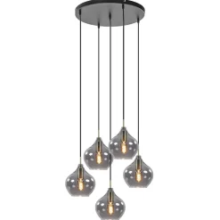 Cheap Straluma Hanglamp Rakel 5L rond antiek brass + smoke glas