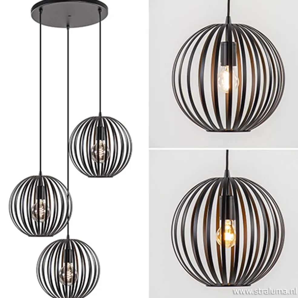 Cheap Straluma Hanglamp rond 3-lichts bollen zwart