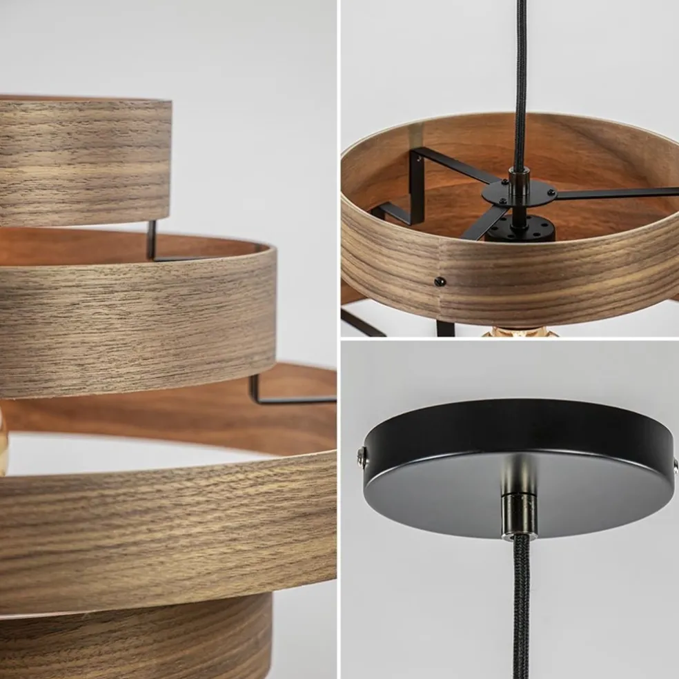 Sale Straluma Hanglamp Walnut 6-ringen hout/zwart