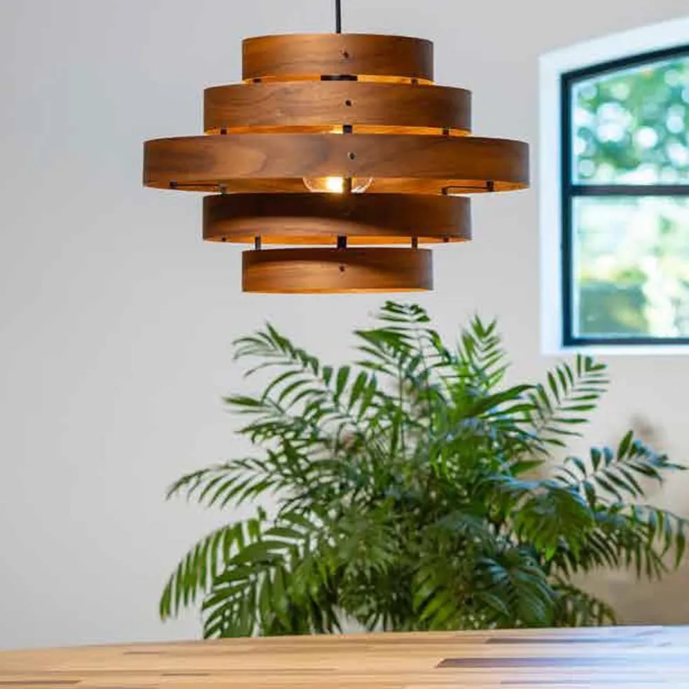 Sale Straluma Hanglamp Walnut 6-ringen hout/zwart