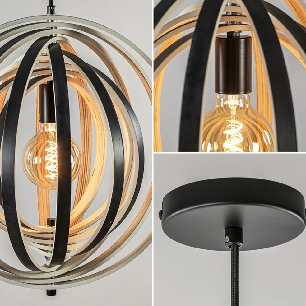 Best Straluma Hanglamp Woody 44 zwart/naturel hout