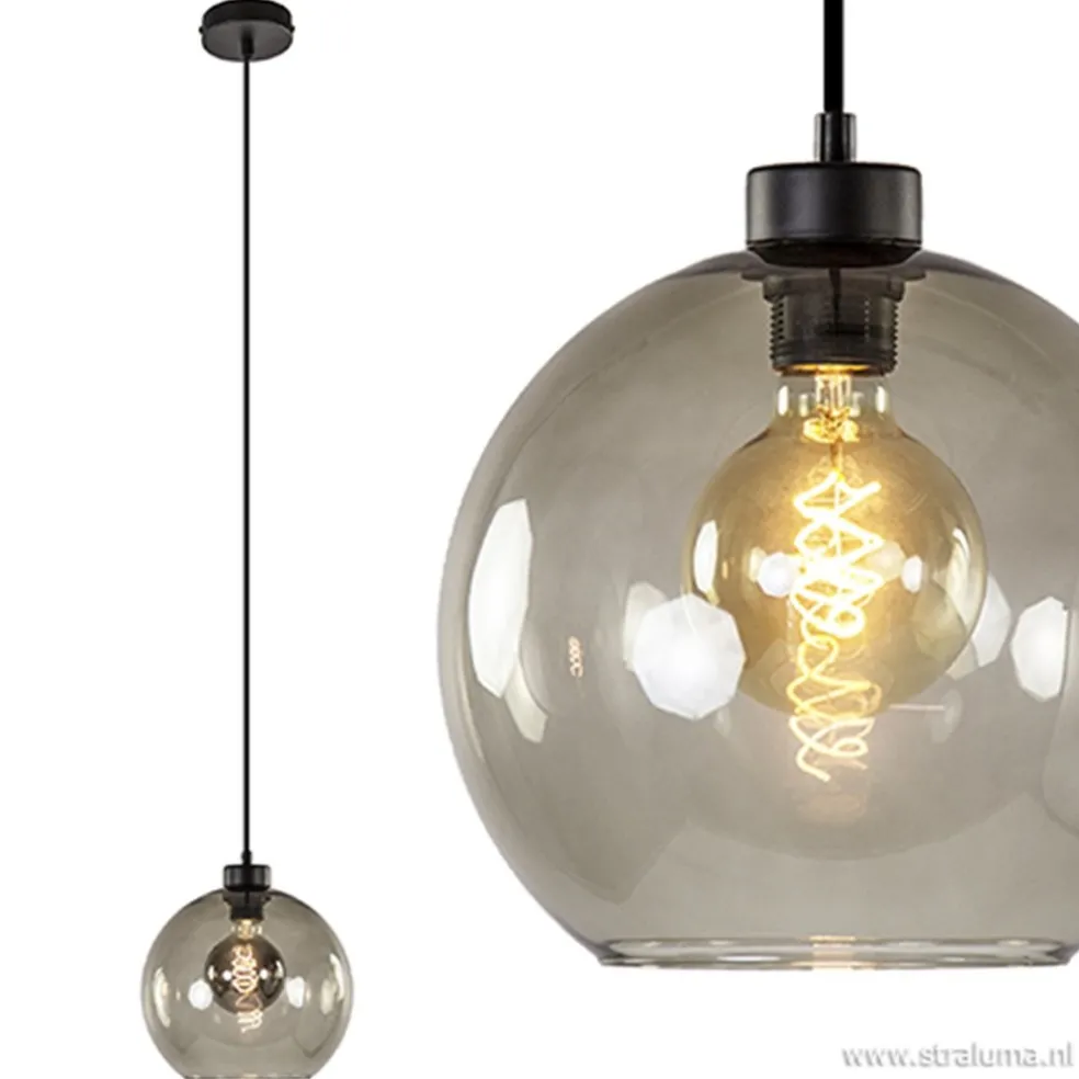 Discount Straluma Hanglamp zwart met smoke glas 25cm