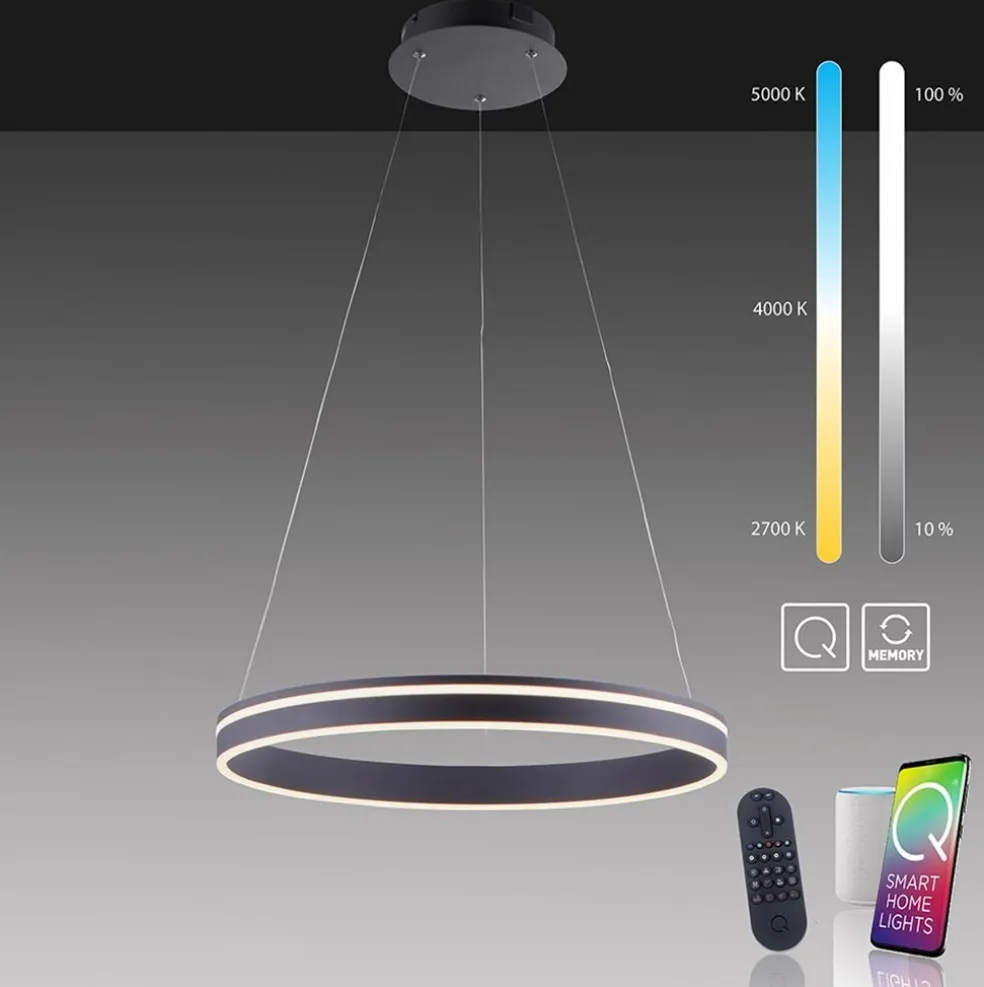 Discount Straluma Hanglamp zwart ring 60cm + afst.bed.CCT