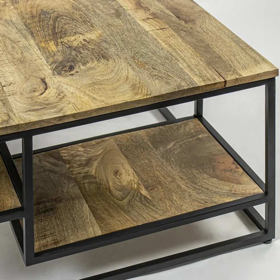 Best Straluma Hoektafel mangohout met zwart frame 70x70x40 cm