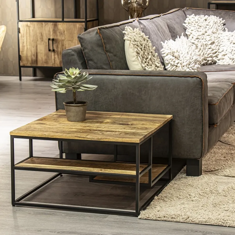 Best Straluma Hoektafel mangohout met zwart frame 70x70x40 cm