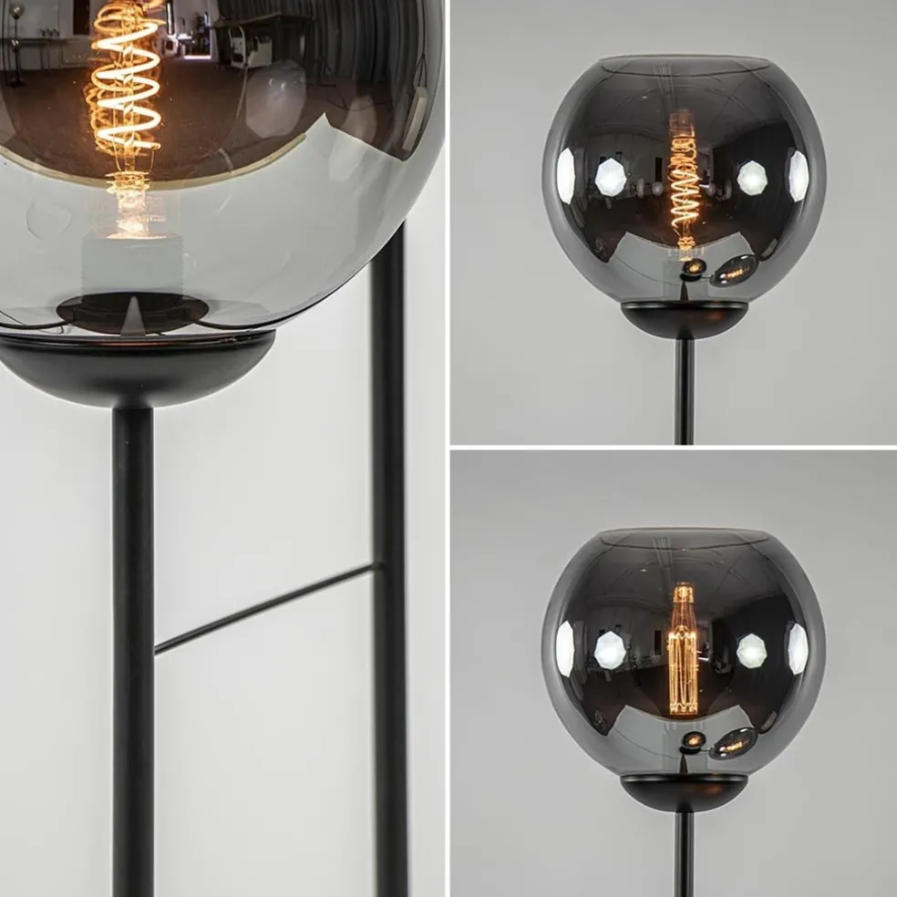 Fashion Straluma Hotel chique 3-lichts vloerlamp zwart met smoke/titanium glas