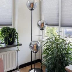 Fashion Straluma Hotel chique 3-lichts vloerlamp zwart met smoke/titanium glas