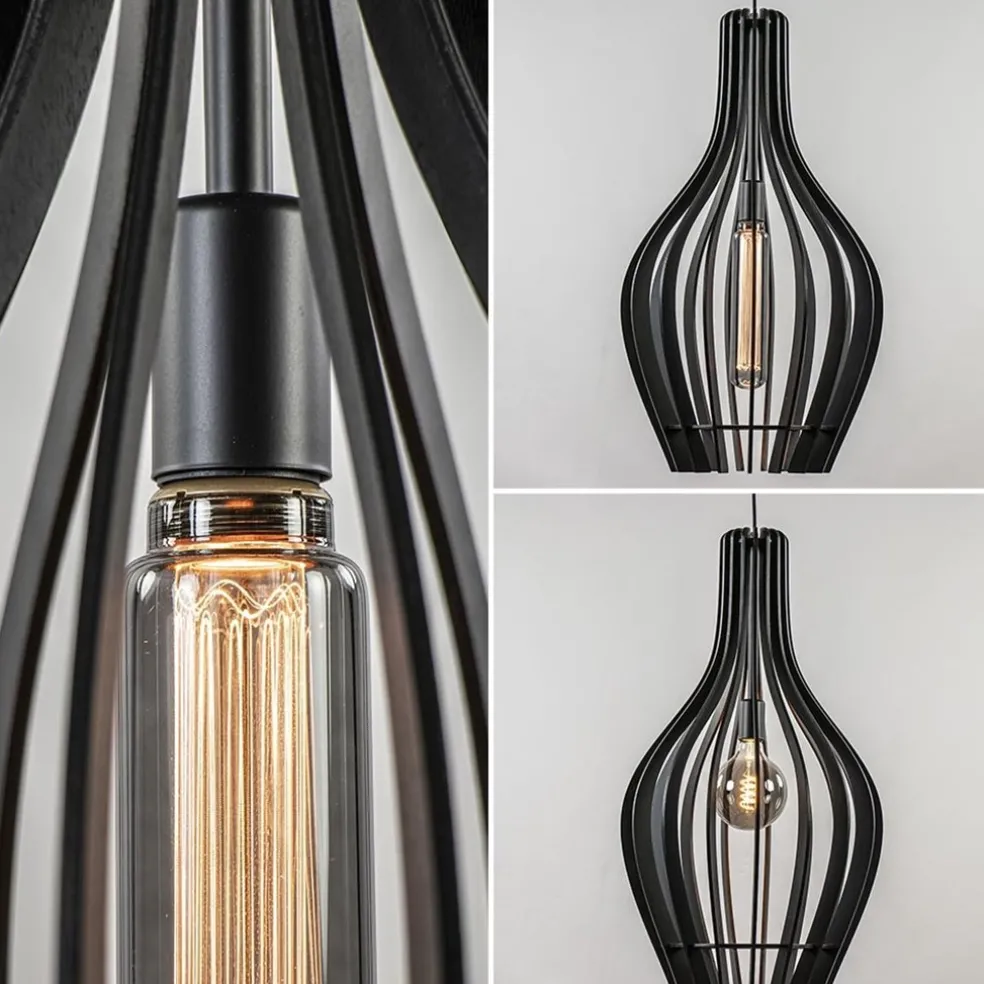 Sale Straluma Houten hanglamp kegel groot mat zwart