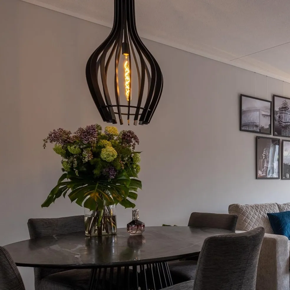 Sale Straluma Houten hanglamp kegel groot mat zwart