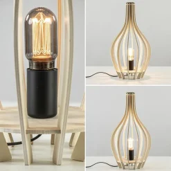 Outlet Straluma Houten tafellamp kegel naturel met zwart