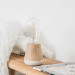 Discount Straluma Houten tafellamp met helder glas oplaadbaar/dimbaar