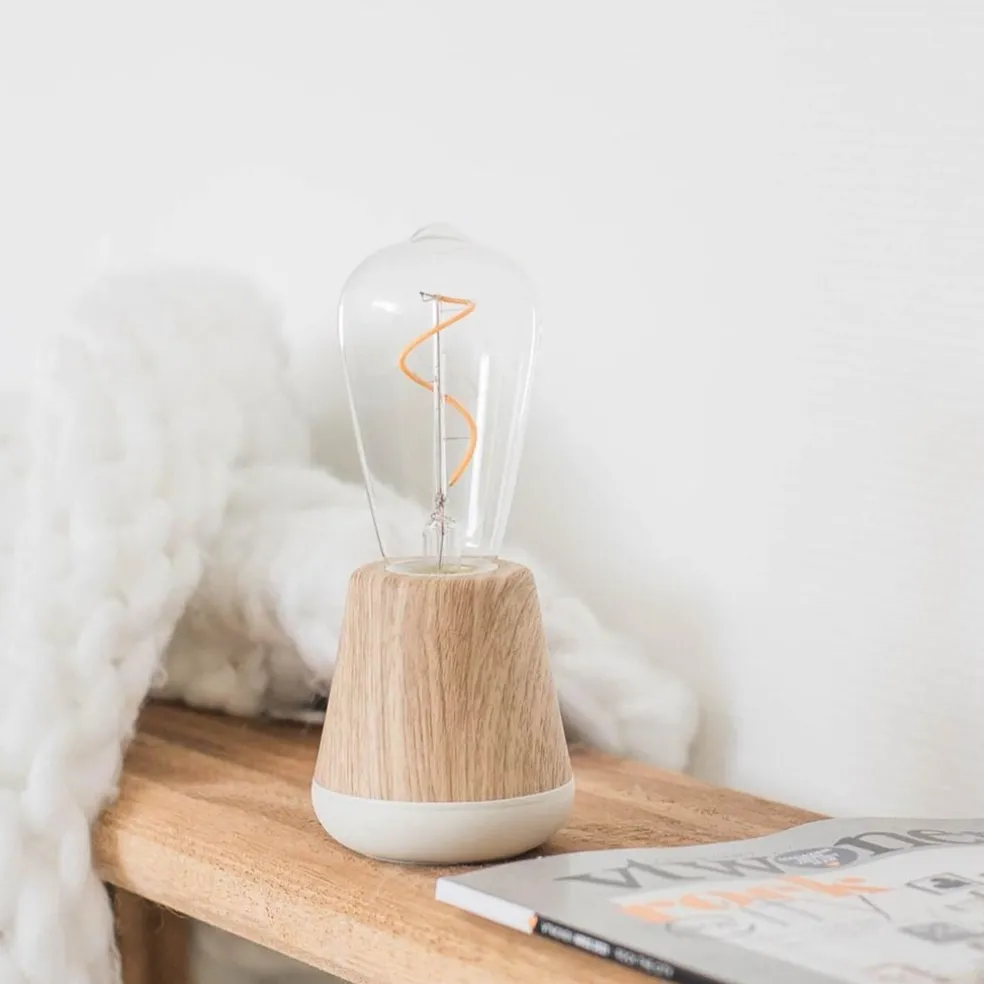 Discount Straluma Houten tafellamp met helder glas oplaadbaar/dimbaar
