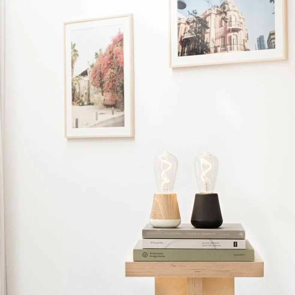 Discount Straluma Houten tafellamp met helder glas oplaadbaar/dimbaar