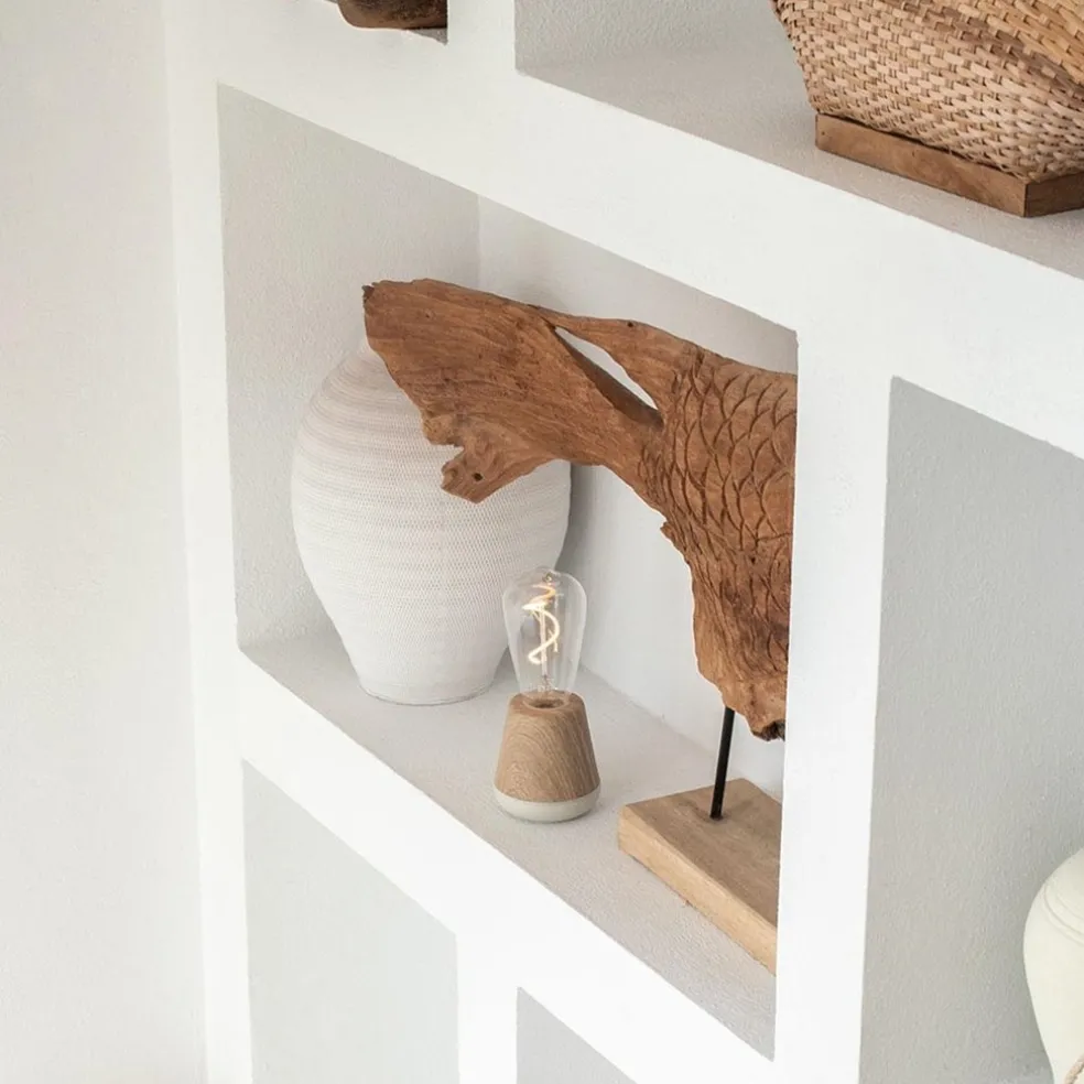 Discount Straluma Houten tafellamp met helder glas oplaadbaar/dimbaar