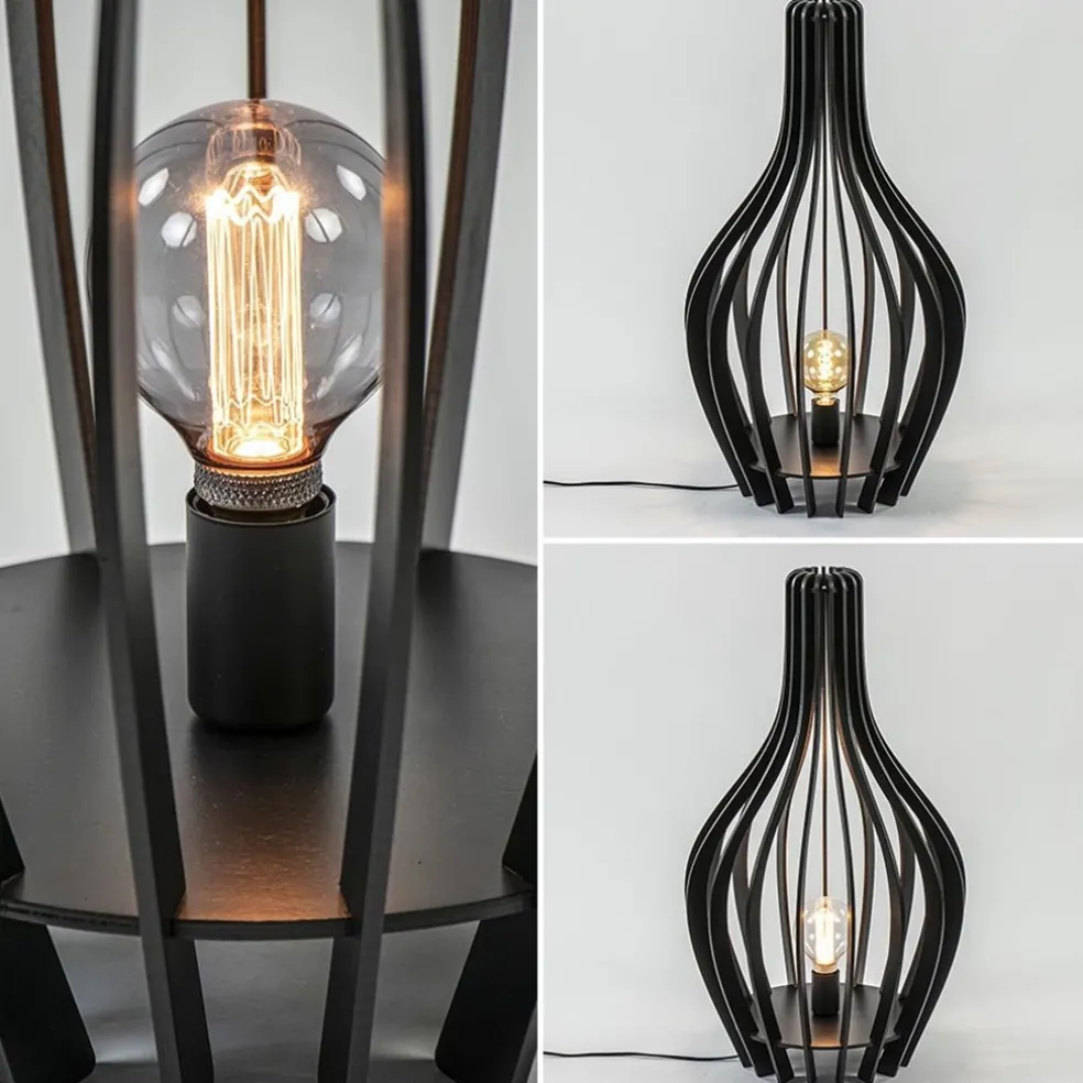 Clearance Straluma Houten tafel/vloerlamp mat zwart