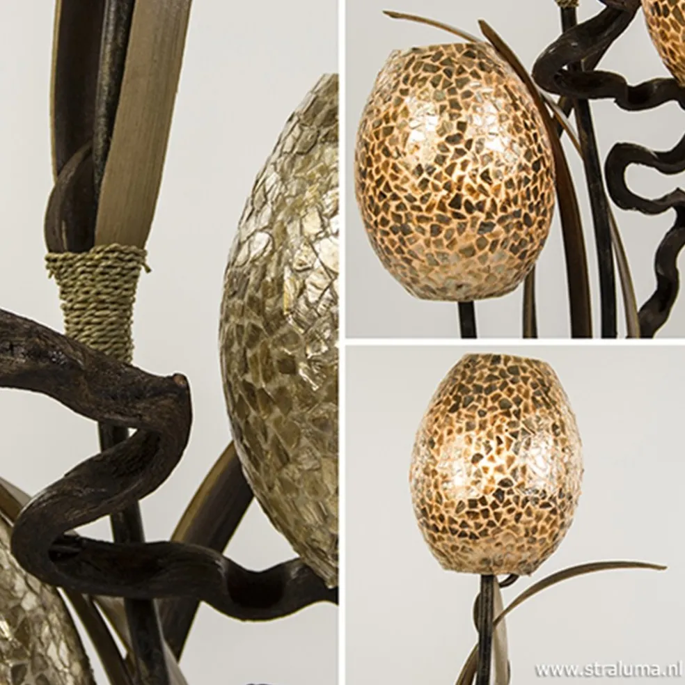 New Straluma Houten vloerlamp met kelk van schelpen