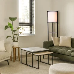 Best Straluma Houten vloerlamp zwart met beige kap