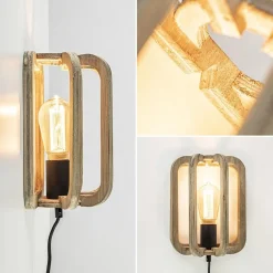 Cheap Straluma Houten wandlamp met zwarte fitting en snoer